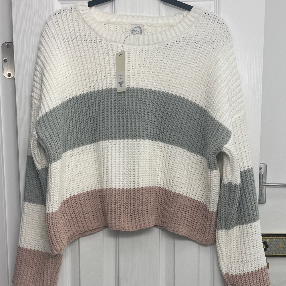 Blue Rain Colorblock Sweater - White, Green, and Pink